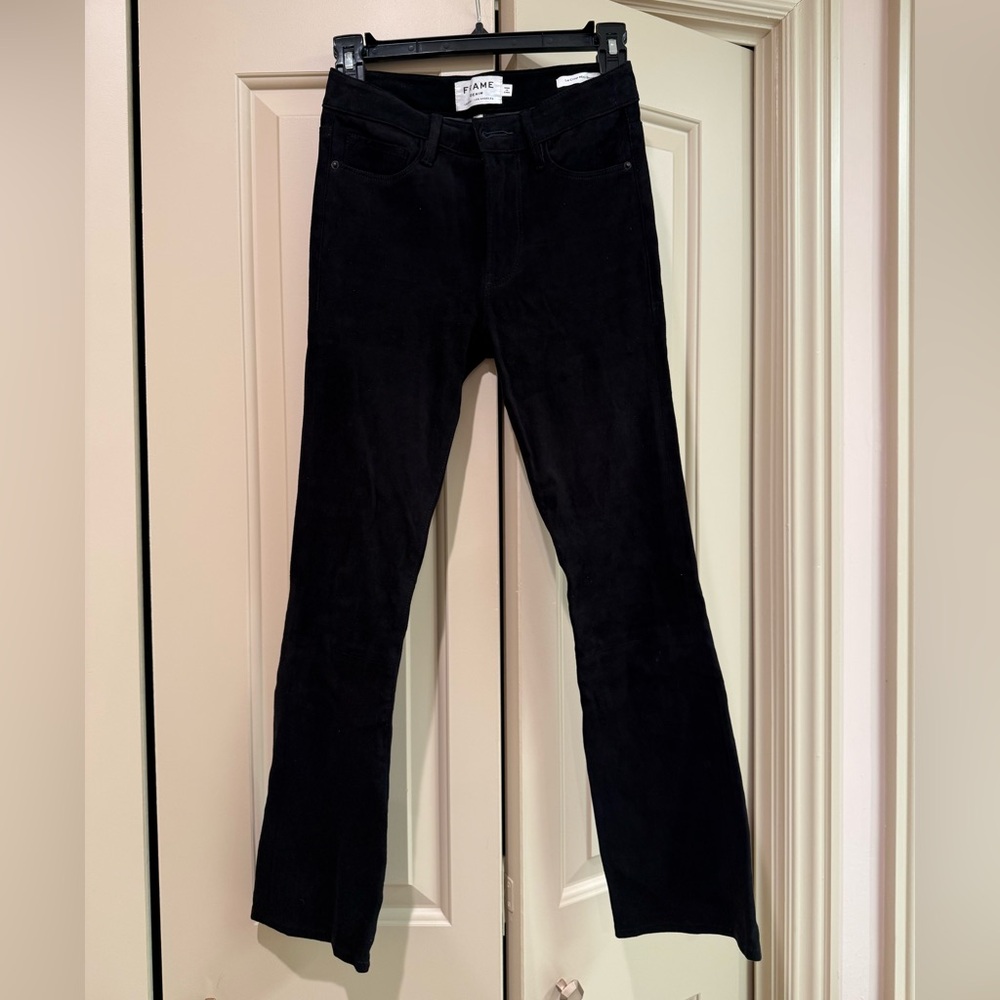Frame Denim 100% Lamb Suede Black Le Crop Mini Boot Pants